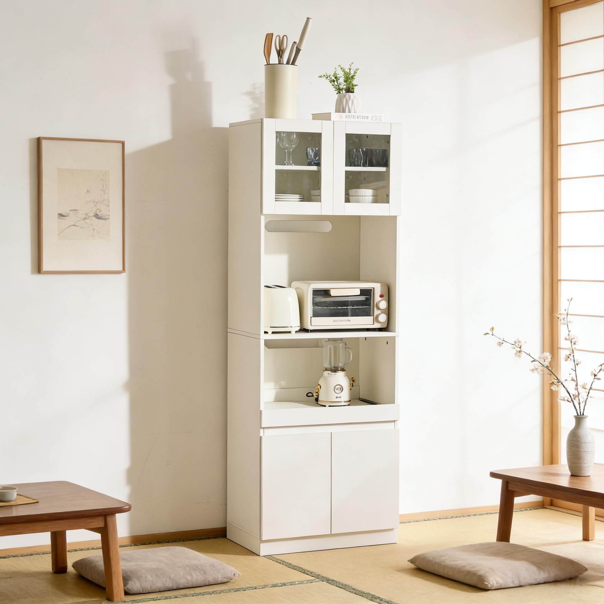 H　木目調 コンパクト レンジボード Amazon｜食器棚 キッチンボード レンジ台 幅59cm スリム 木目調