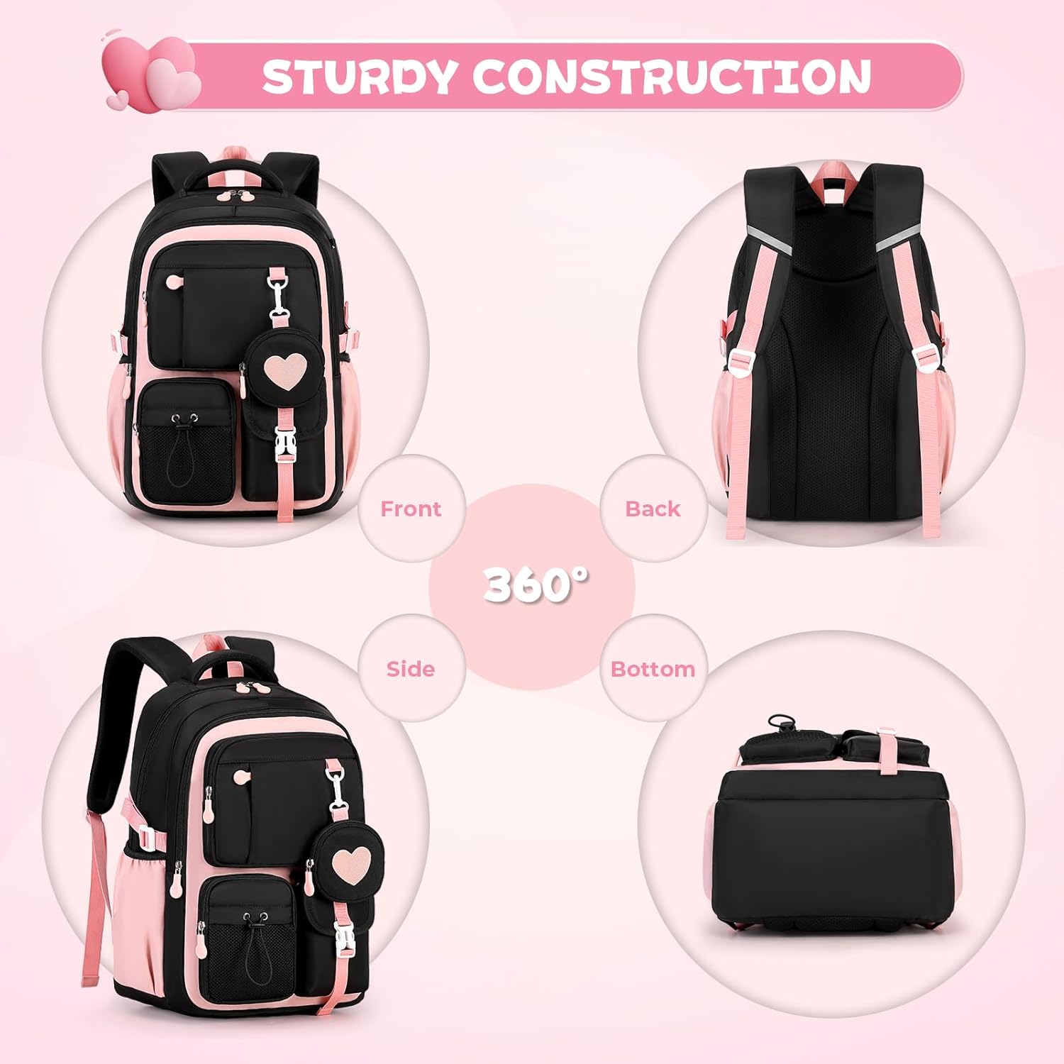 MOONBABY Girls Backpack, Kids Backpack for Girls, School bag for Primary Elementary Teenage, Middle School Students Bookbag - Image 7