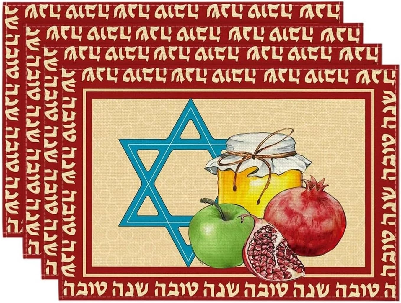 Menorah Star Olives Hanukkah Placemats Set of 4, 12x18 Inch Chanukah Holiday Table Mats for Party Kitchen Dining Decoration(10)