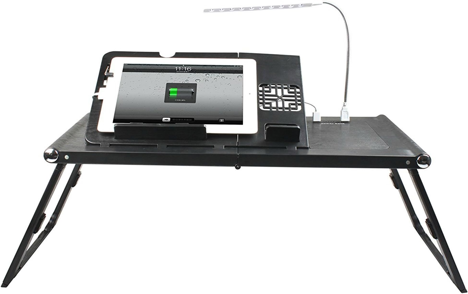 Smart Charging Table Portable Adjustable Bed Tray Table - Lap Desk - Stand - Desk Laptops, MacBook, Notebook & Tablets 10000mAh Power Bank (NO Outlet Needed) (Premium Light Black)