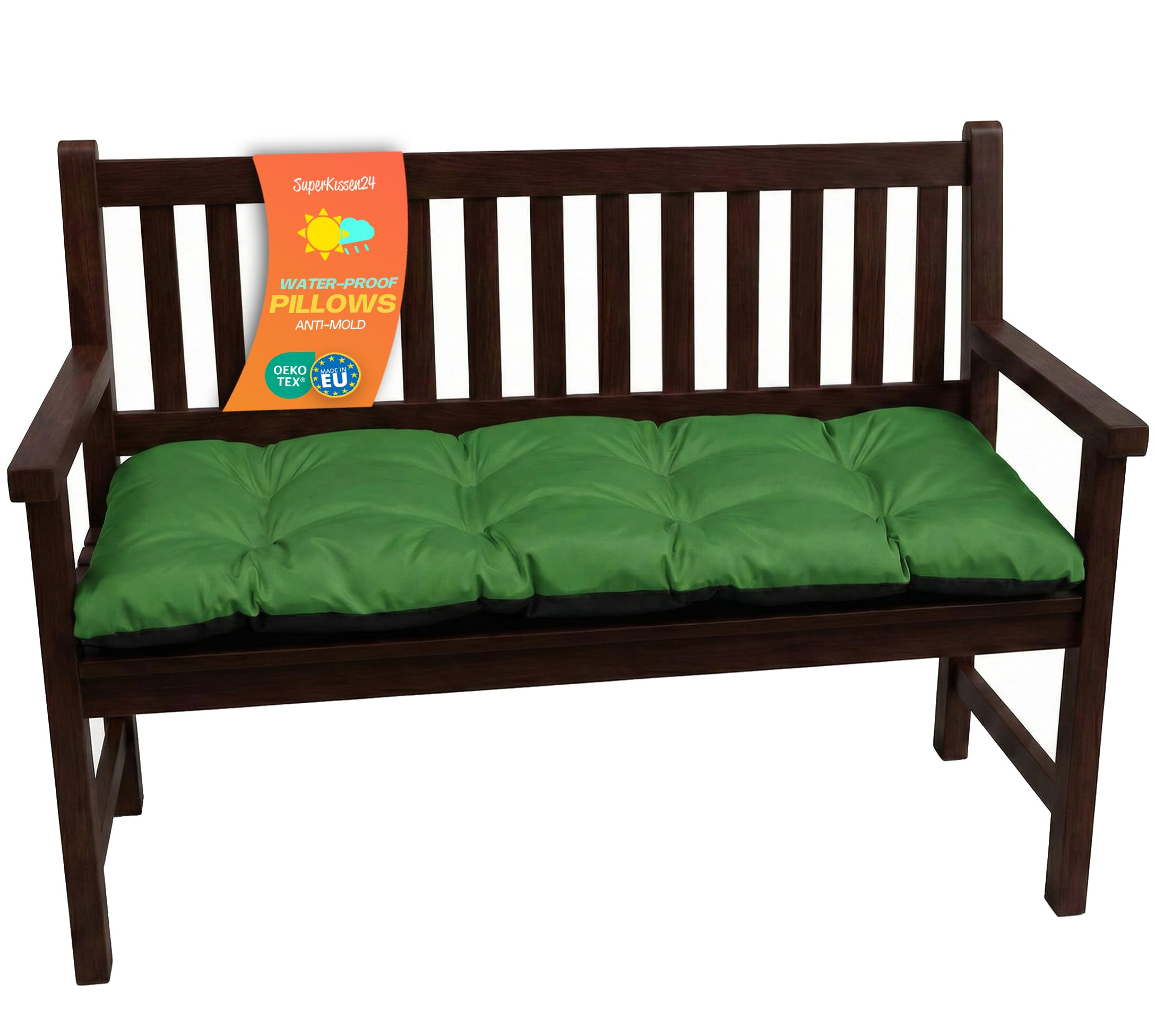 Superkissen24. Large Garden Bench Seat Cushion Seat Pad - 180x50x7 cm - Seat cover for Garden Bench, Garden Swing or Garden Sofa - Outdoor/Indoor Long Bench Pillow - Waterproof - Green