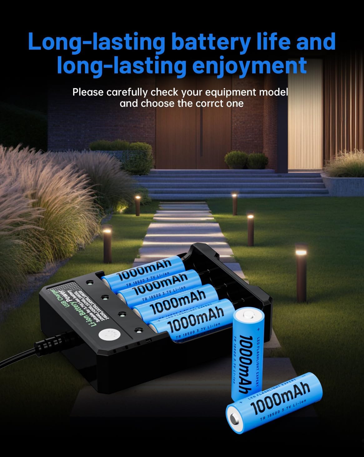 4-Slot 18500 Battery Charger Button Top Set for Flashlights,Universal 3.7V Batteries Charger for 18500 26650 21700 14500(No Suitable for nimh & Other 1.5V Batteries)