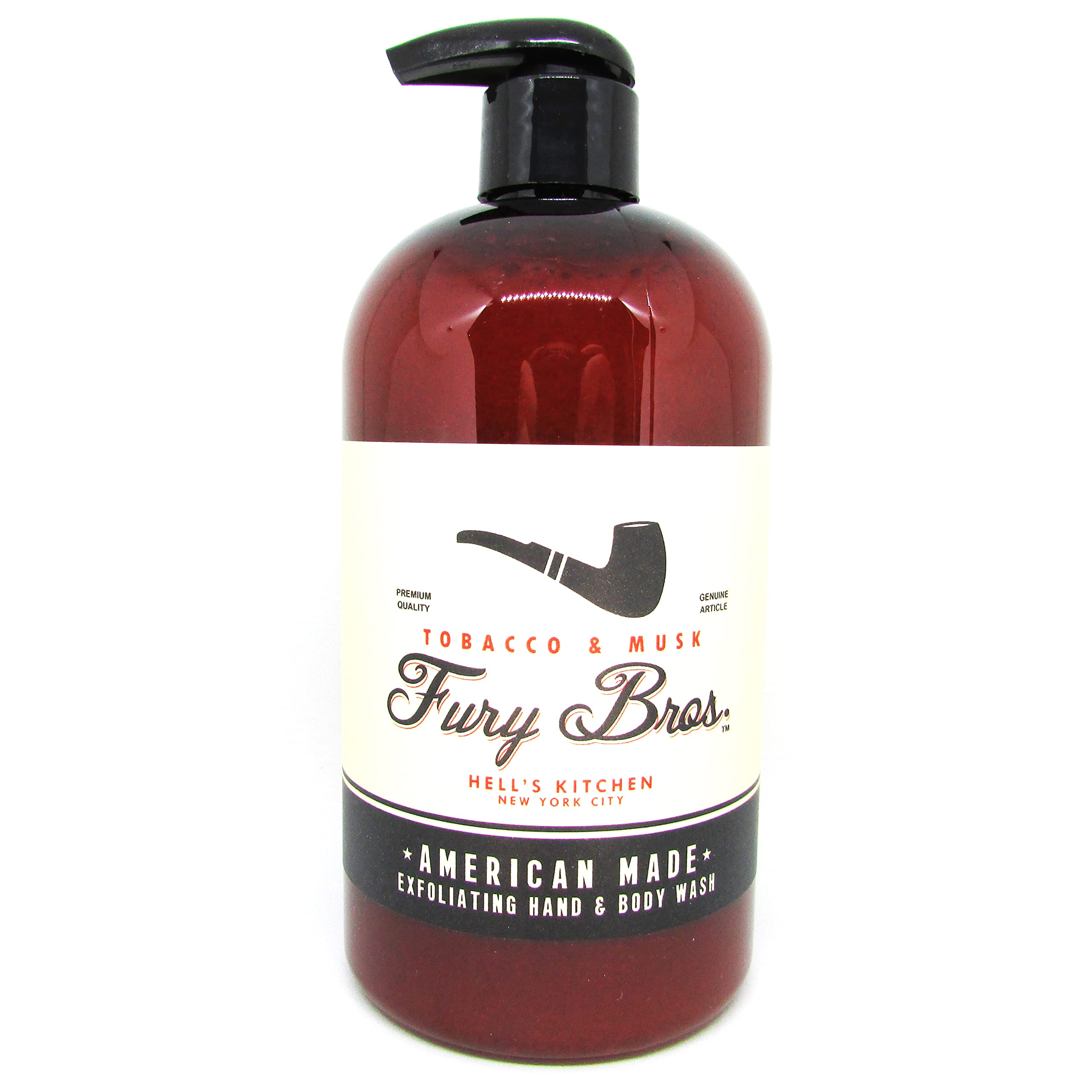 Fury Bros. Luxury Black Series Exfoliating Hand & Body Wash for Men | Made in the USA with All Natural Ingredients | Clean, Fresh Scent | Tobacco and Musk - Granddad's Study, 16 ounce