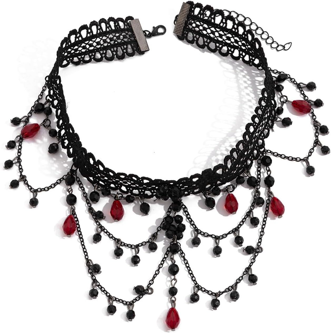 Gothic Blood Drop Fringe Necklace,Vintage Crystal Blooddrip Choker Punk Style Multi-layered Pearl Beaded Necklaces Goth Vampire Clavicle Halloween Jewelry Decorations - Image 6