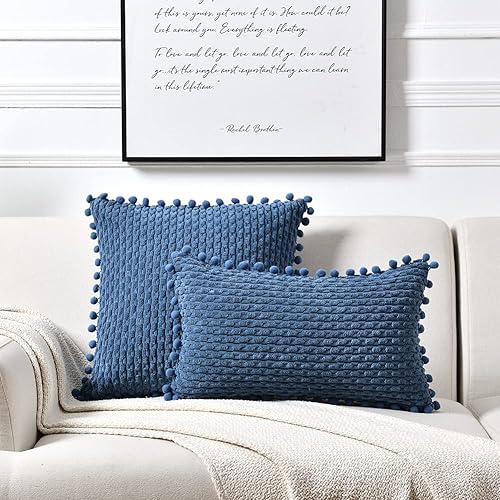 Miniatura 7 de Fancy Homi Paquete de 2 fundas de almohada decorativas grandes de color naranja de 24 x 24 pulgadas con pompones para sala de estar, sofá, cama,