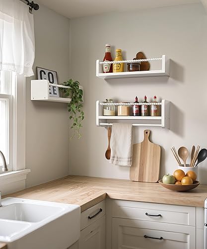 Miniatura 7 de Juego de 3 estantes para libros de guardería para pared, estantería de madera natural blanca, decoración de pared, pequeño organizador flotante para