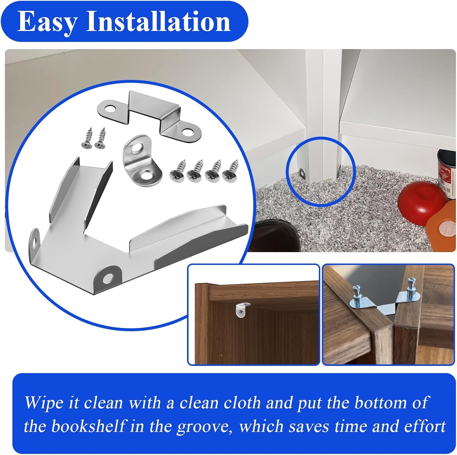 2 Sets Corner Hardware, Corner Fittings Kit, Galvanized, Compatible with IKEA Billy Bookcase 15" Wide 11" Deep, for Use on Bookcase Corners, Keeping The Bookcases in Place