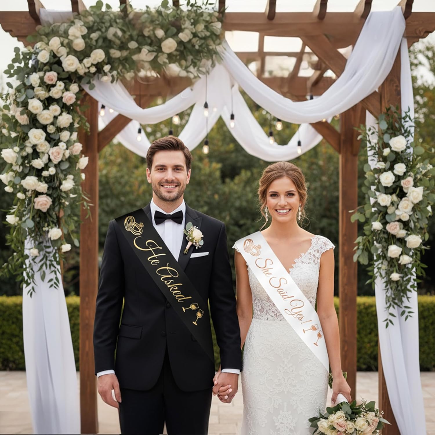 2 Pcs He Asked & She Said Yes In Black and White, Engagement Party Decor, Bridal Shower Decorations and She Said Yes Decorations for Proposal Bachelorette Wedding Party Bridal Shower Funny Gifts - Image 5