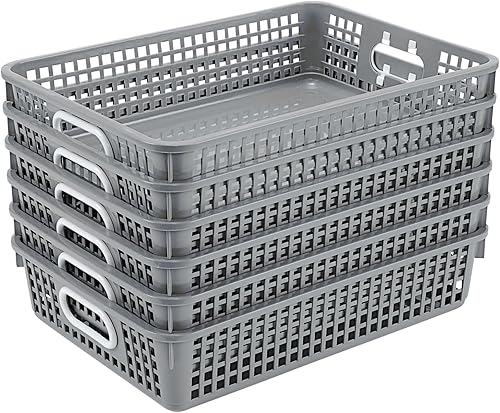 Really Good Stuff 6 cestas de almacenamiento de papel de escritorio de plástico para el aula o el hogar, cesta de malla de plástico de 14 x 10