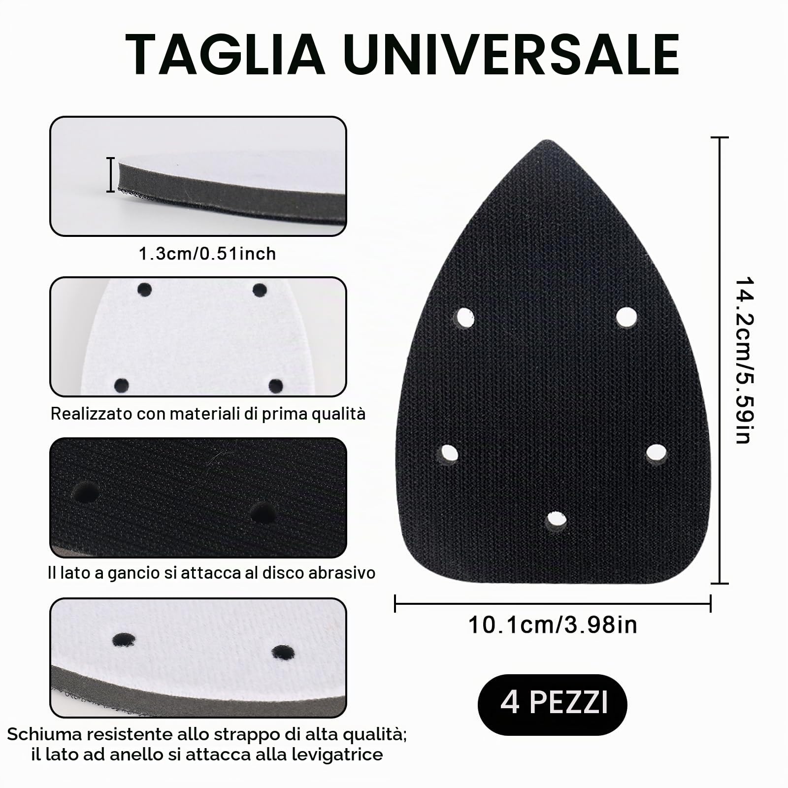 Cuscinetti di supporto in carta vetrata per levigatrice a 5 fori, cuscinetti abrasivi in spugna con gancio e anello, morbido cuscinetto per interfaccia triangolare per levigatrice e accessori