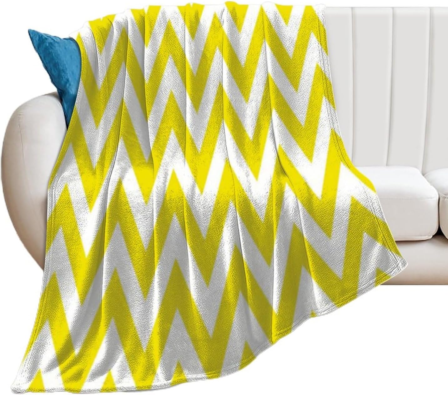 Plush Throw Blanket Chevron in Yellow Soft Cozy Blanket Flannel Blankets All-Season for Sofa Couch Bed, 60" X 80"