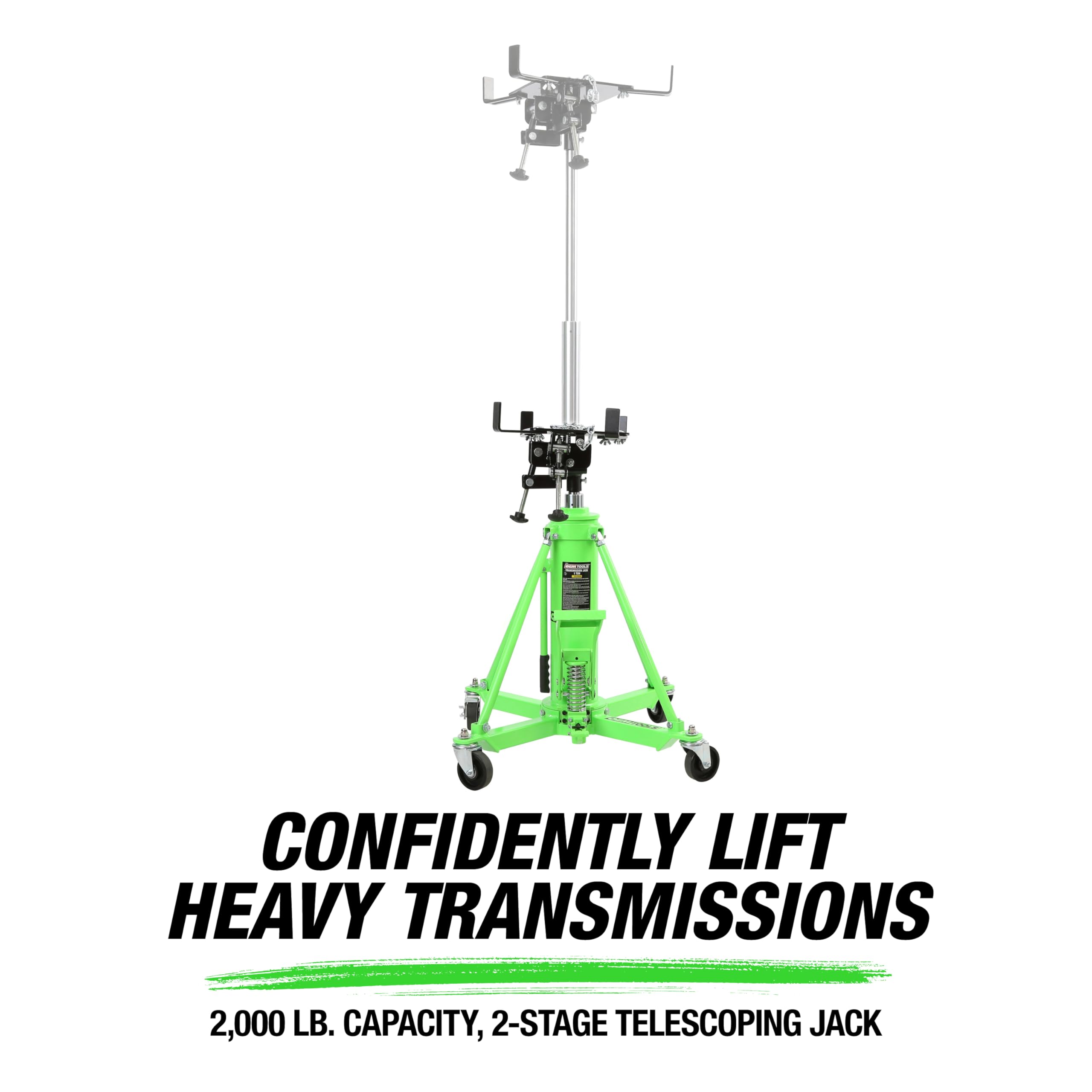 Condition photo showing New/Like New for oemtools 26842 1-ton transmission jack high lift 37.5 –76, heavy-duty telescoping jack for truck & suv transmissions, stable hydraulic lift system, shop-grade construction