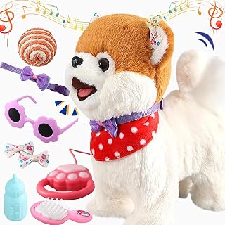 Pomeranian Walking Barking Dog Toy for Girl with Leash Talk Pet for Kid | Remote Control Plush Puppy That Repeats You Say, Realistic lick tongue, Wag tail, Birthday Gift for Toddler Boy Child 3 4 5 6