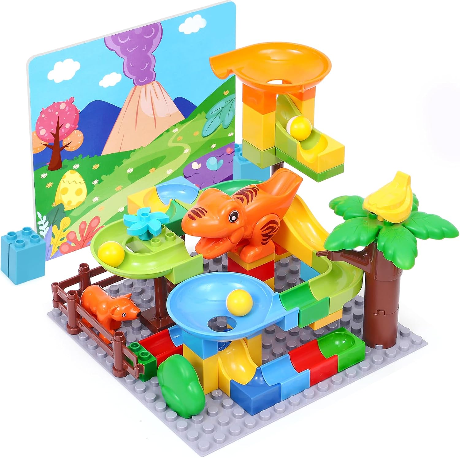 Marble Run Building Blocks Dinosaur Toys, 60 Pcs Building