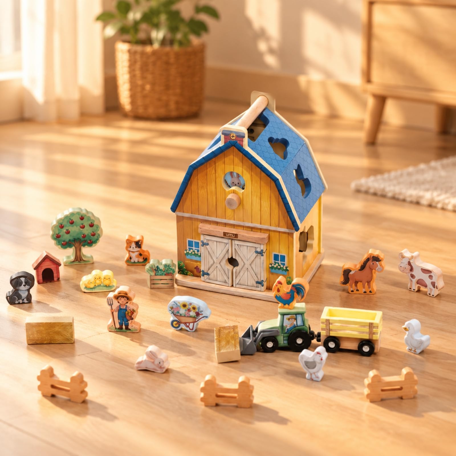 Milageto Casa delle Forme a Tema Fattoria Educativo Giocattolo di Abbinamento Forme con Maniglia Colorato Puzzle Child-Centered in Legno per Aula Scolastica