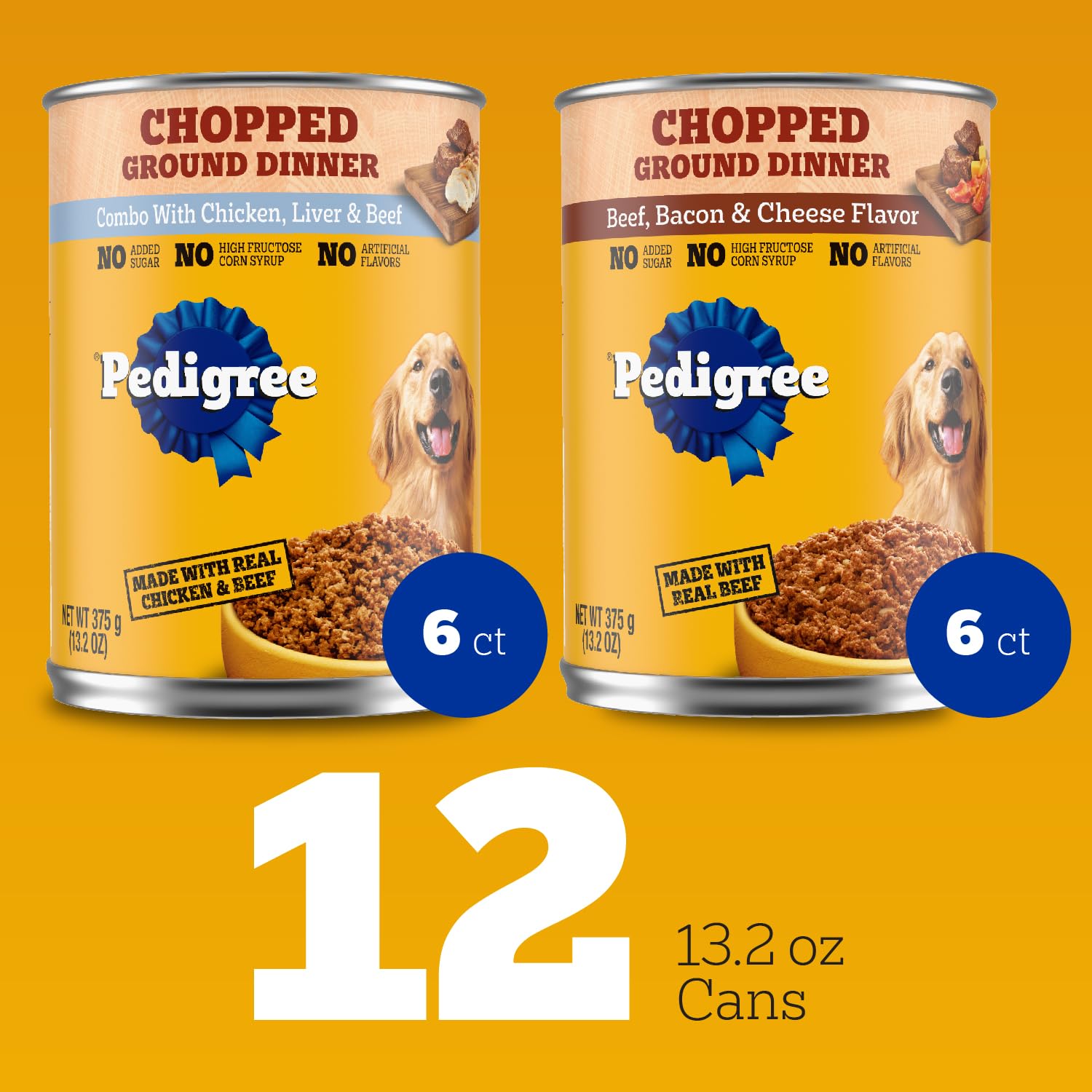 Pedigree Chopped Ground Dinner Wet Dog Food Chicken & Bacon Variety Pack, Canned Dog Food, 13.2 oz. Cans (12 Count, Pack of 1)