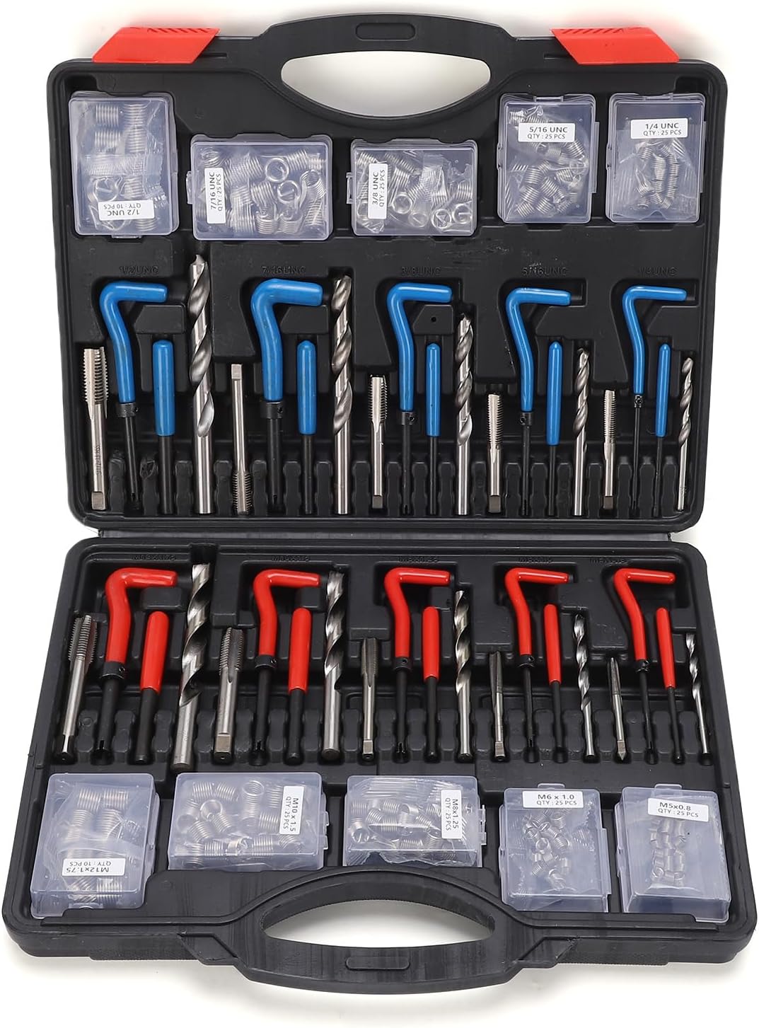 261PCS Thread Repair Kit, SAE Metric Steel Insert for Automotive Engine with Drill Bit Tap Gauges, Thread Metric Inserts Repair Kits for Aluminum Iron Carbon Steel Bronze (261pcs)