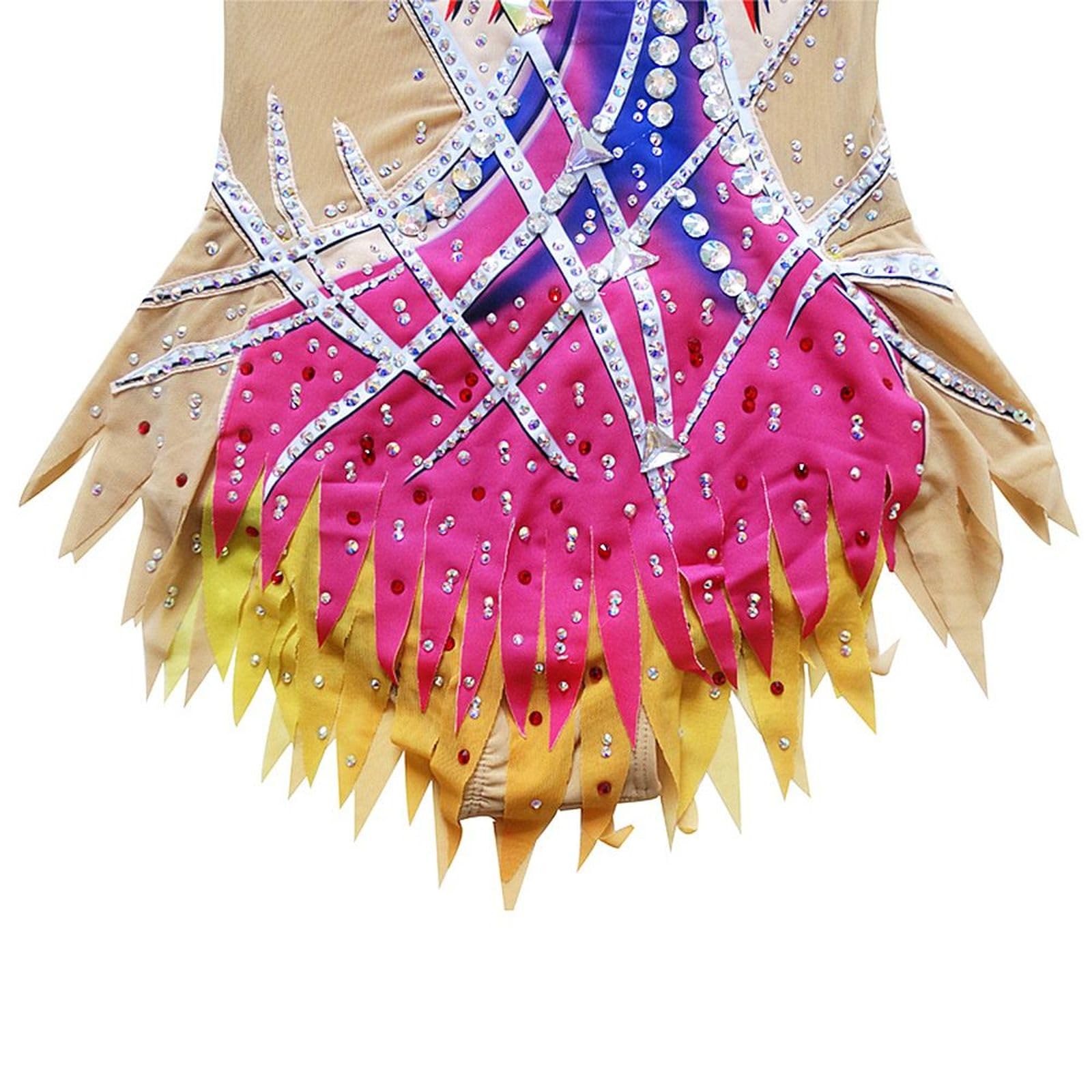 LIUHUO Maillot de gimnasia rítmica, sin mangas, diseño de flores, rendimiento y competición