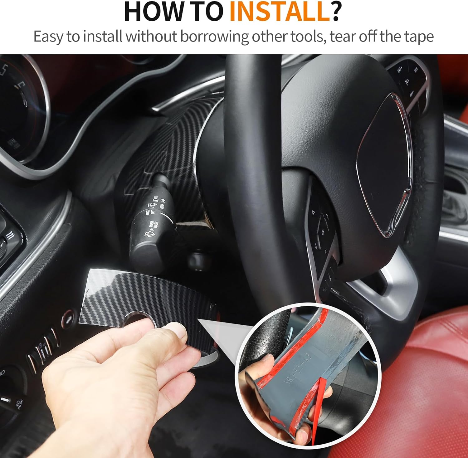 RT-TCZ for Charger Steering Wheel Dash Trim Carbon Fiber Interior Accessories for Chrysler 300C 2015 Up for Dodge Challenger 2015 Up Charger 2011 Up Durango 2014 Up