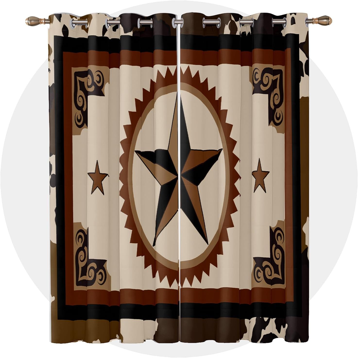 Western Blackout Curtains 84 Inch Length 2 Panels Set - Texas Star Cowboy Brown Farmhouse Curtains for Bedroom Living Room, Room Darkening Grommet Drapes Patterned Window Treatments