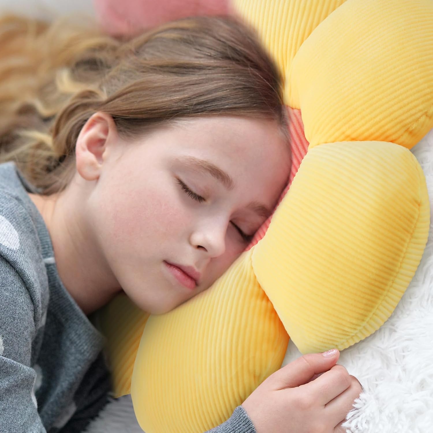 Coume 4 Pcs Flower Pillows 15" Plush Flower Shaped Pillows Daisy Floor Throw Cute Seat Cushion for First Day of School Bed Sofa Couch Chair Office Room Back to School Classroom Decor(Bright Colors)