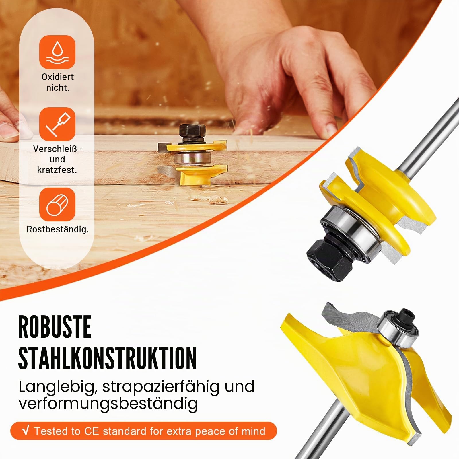 VEVOR Fräser-Trio, 3-teilig, langlebige Hartmetallspitzen, 1/4-Zoll-Schaft, inkl. Aufbewahrungskoffer aus Holz, ideal für Holzarbeiter aller Niveaus, geeignet für Holz, MDF, Spanplatten und Sperrholz