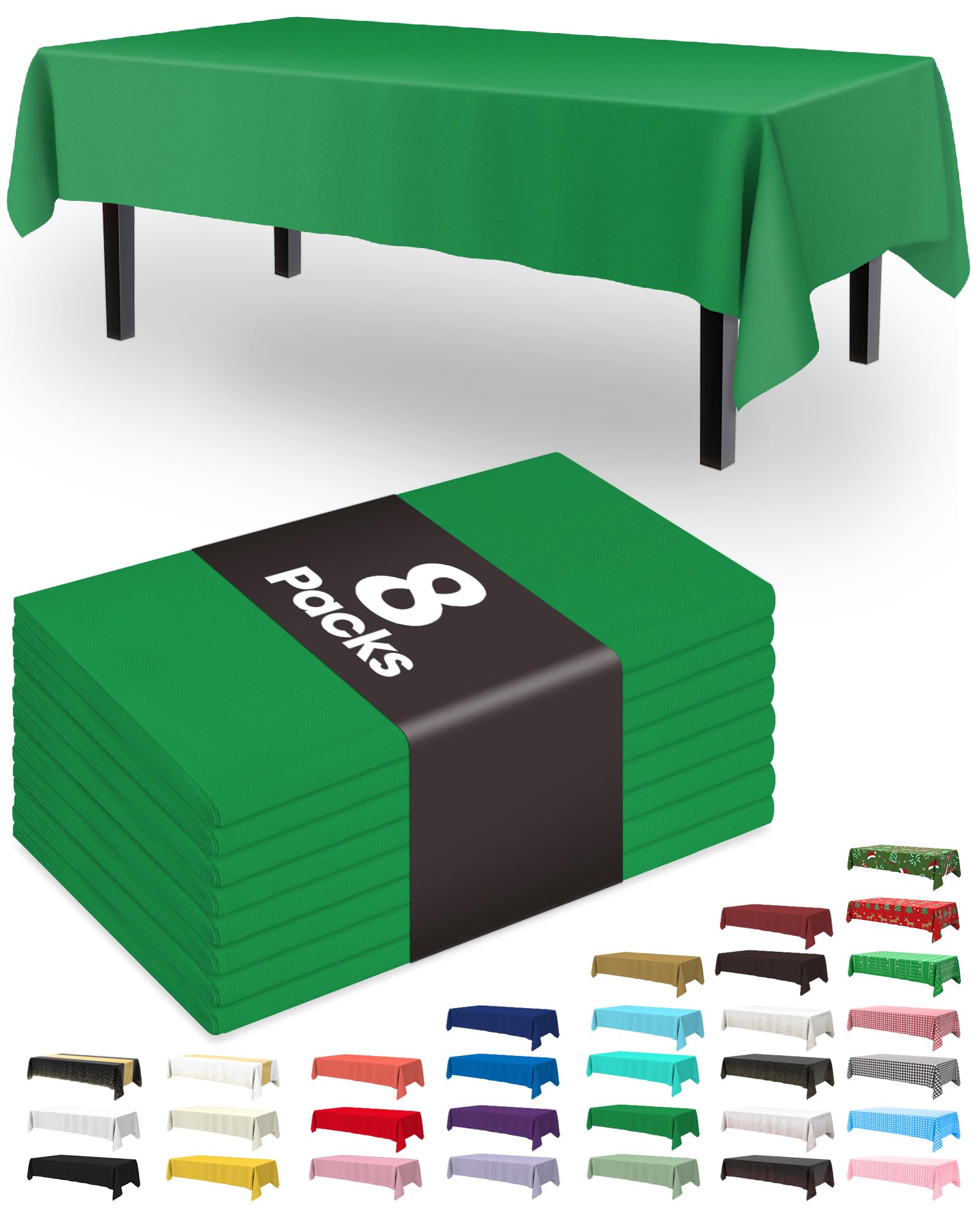 Pureegg Plastic Table Cloth Disposable 8 Pack 54 x 108 Inch, Green