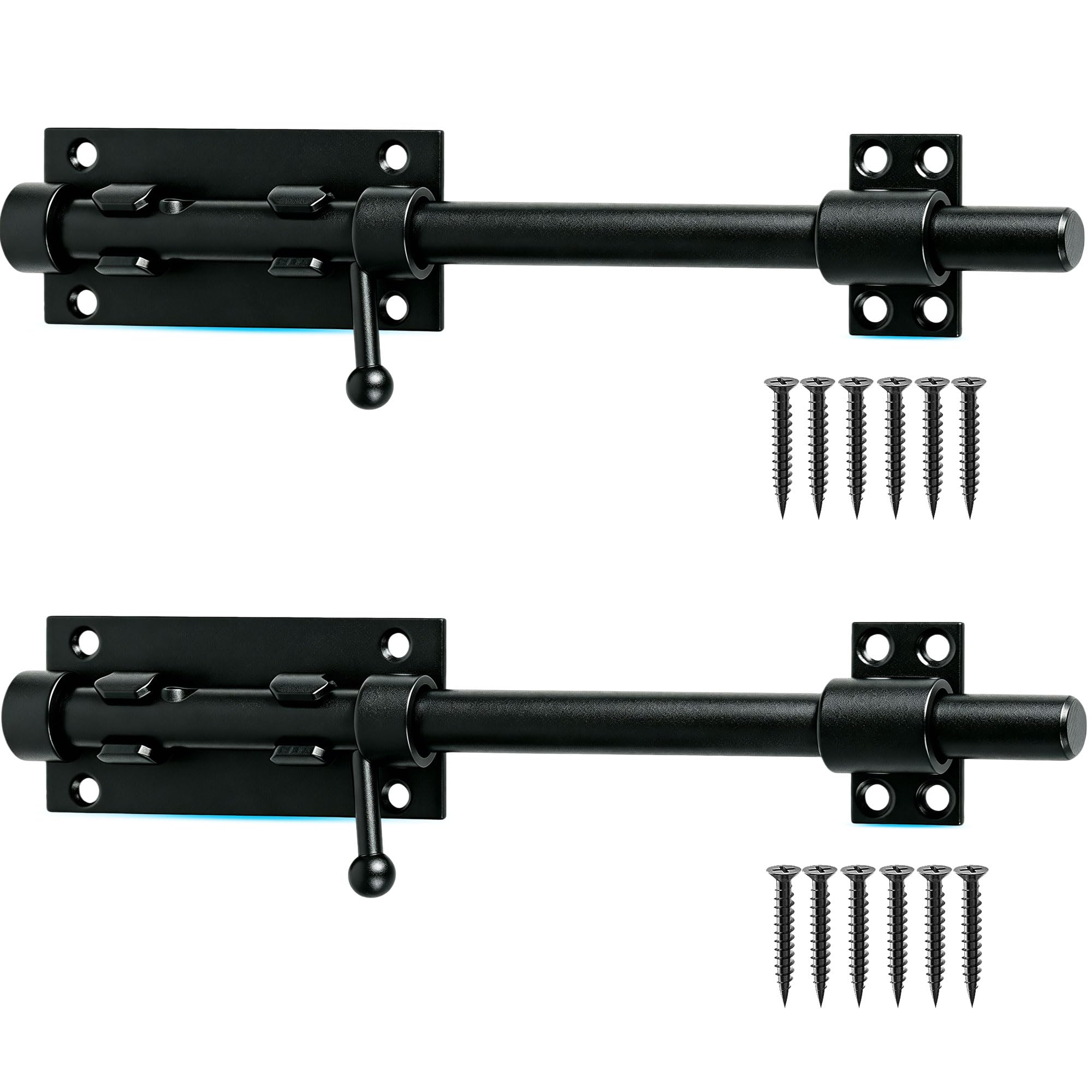24.6cm (9.68") Heavy Duty Sliding Gate Latch Bolt Door Lock with Padlock Hole,for Fence, Yard Doors, Garages, Bedrooms, Cupboards and Window (2 Pack, Black)