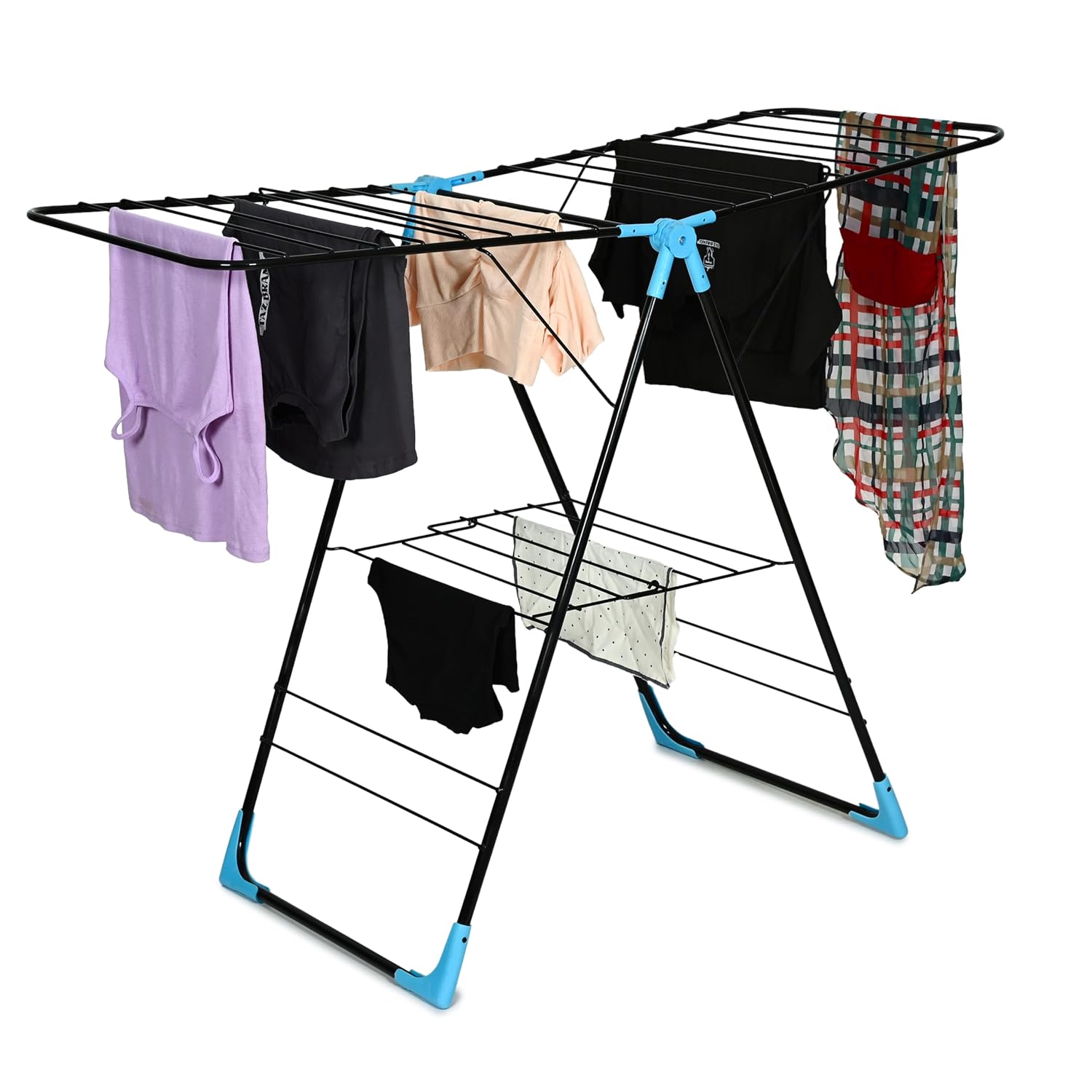 FLIPZON AeroDry Pro Foldable Clothes Drying Stand | Heavy Duty Laundry Drying Rack with Expandable Wings | Rust Resistant | Space Saving Indoor & Outdoor | Black & Blue