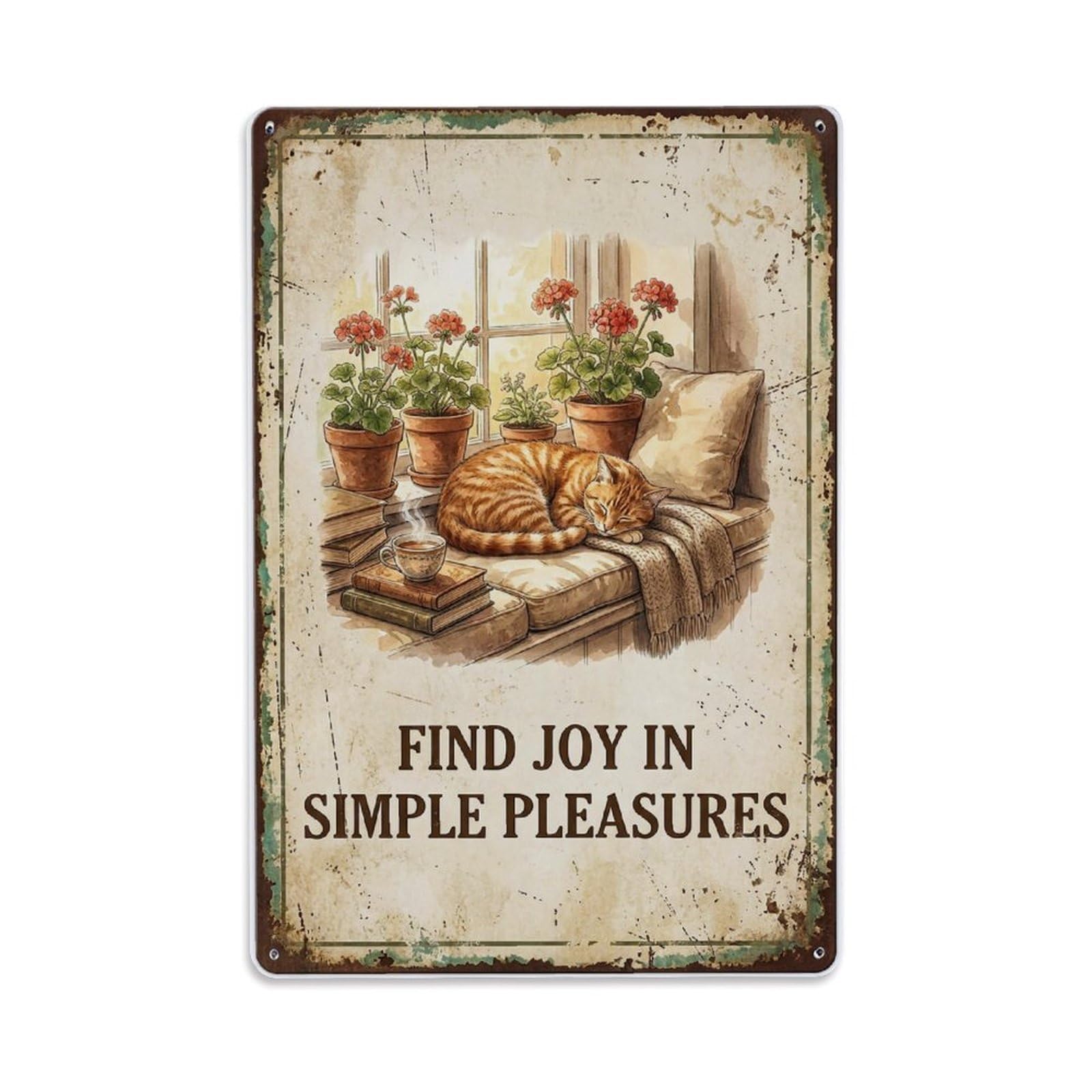 Fqnyr Style Find Joy Simple Pleasures Everyday Metal Tin Sign Plaque Wall Decor For Cafe, Club Bar, Office, Home Garden Metal Poster 8X12inch