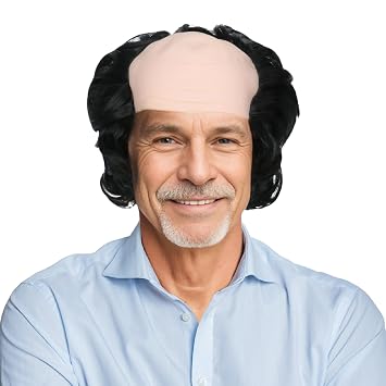 Miss U Hair Short Black Bald Cap Wig Mens Bald Head Wig Halloween Costume Cosplay Funny Wigs