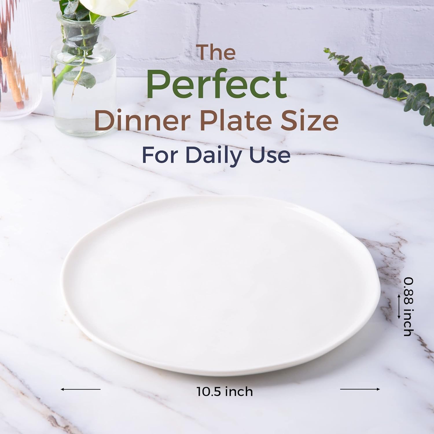 LERATIO Dinner Plates,10.5 inch Ceramic Plates Set of 6,Porcelain Plates for kitchen with Wavy Edge,Microwave & Dishwasher & Oven Safe,Light Weight & Scratch Resistant Sevring Dish-White - Image 2