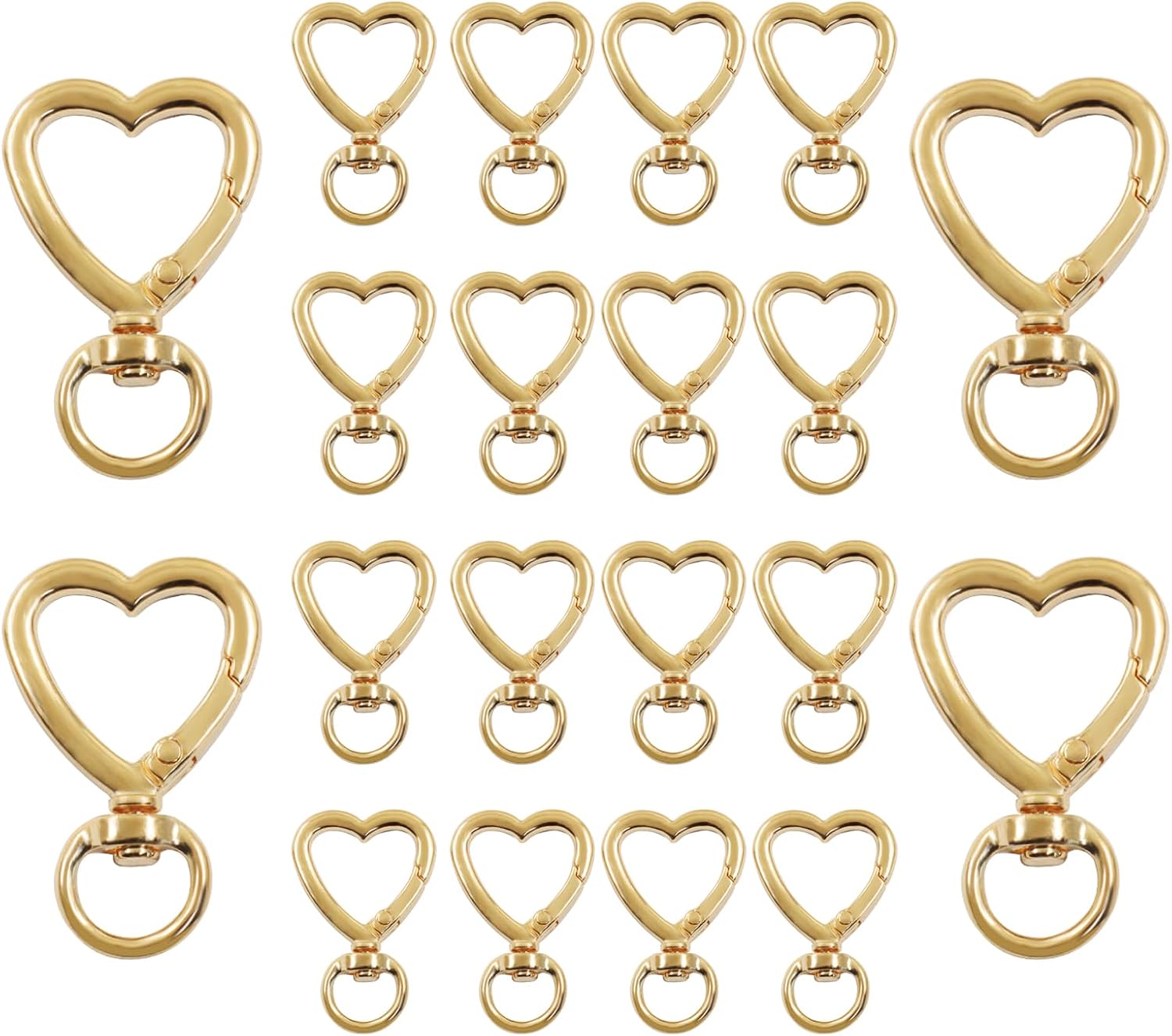 20 Pack Gold Heart Keychain - Heart Shaped Key Chain Clip, Metal Spring Carabiner Hooks for Jewelry Making, Handbag, Purse Accessories