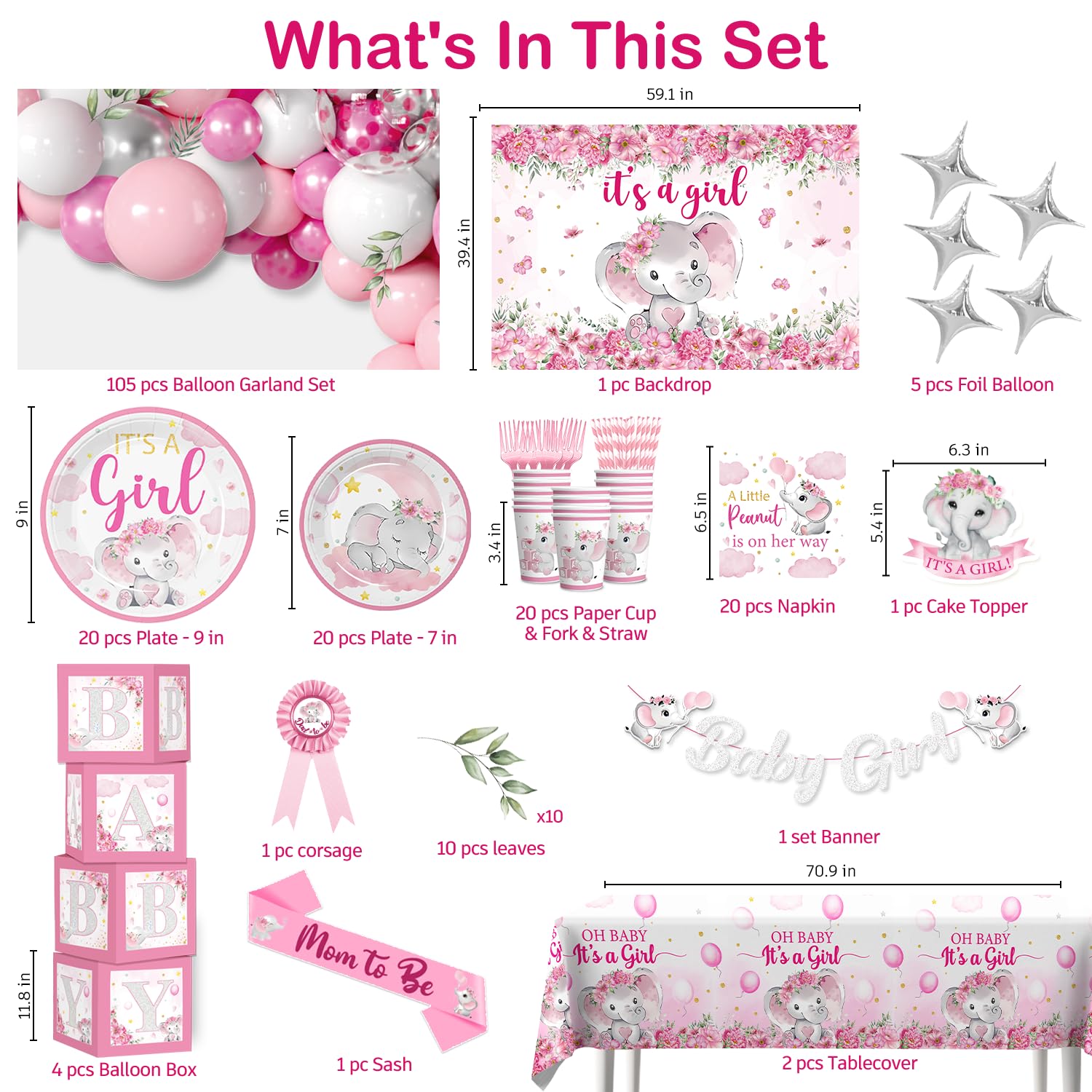 Decoraciones de elefante para baby shower para niña