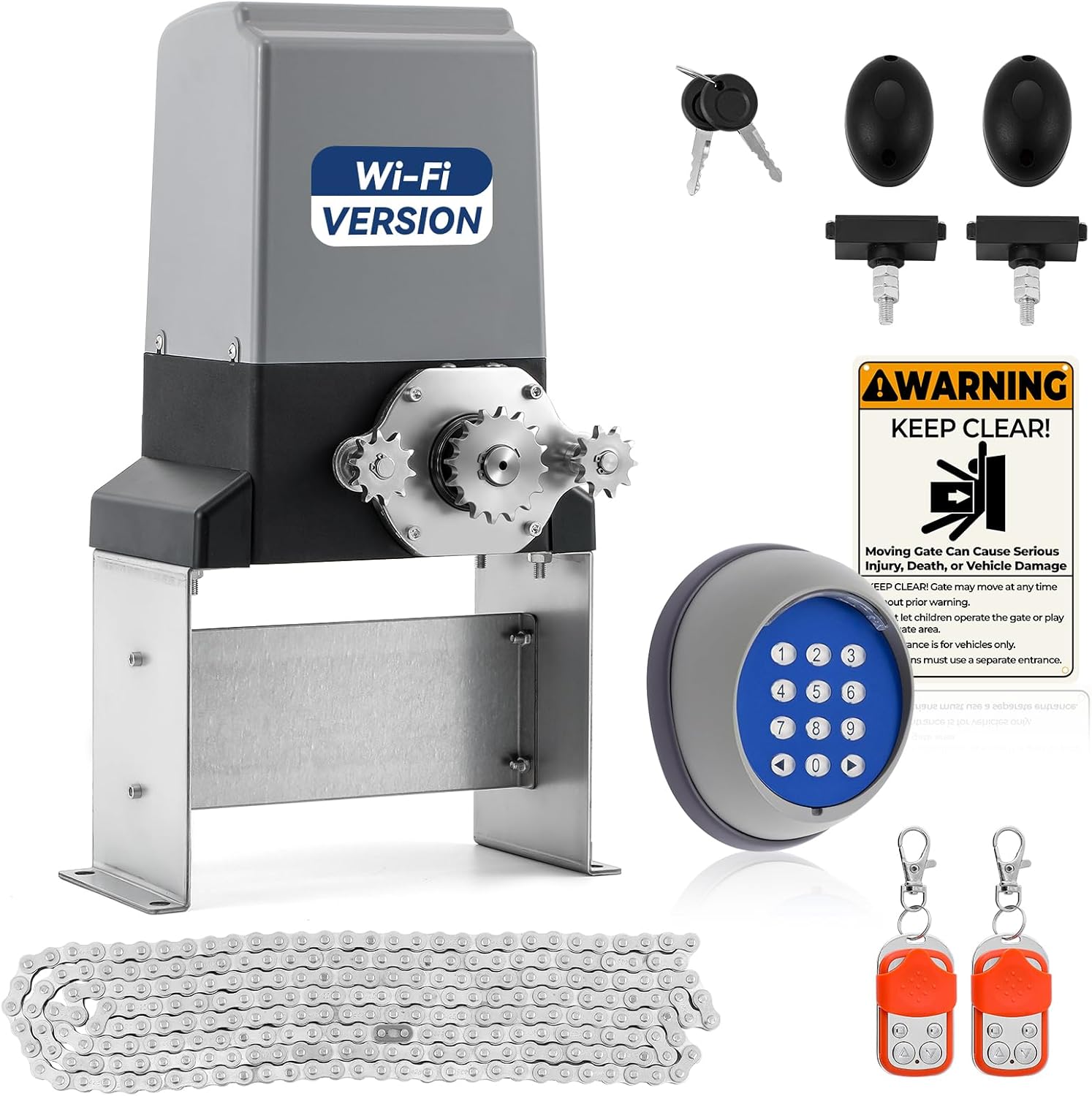 5300lbs Automatic Sliding Gate Opener Chain Drive with WiFi Remote Control, 1-5/8HP Gate Motor, Wireless Keypad Gate Operator Hardware Security System Kit for Heavy Driveway Slide Gates Up to 40 Feet