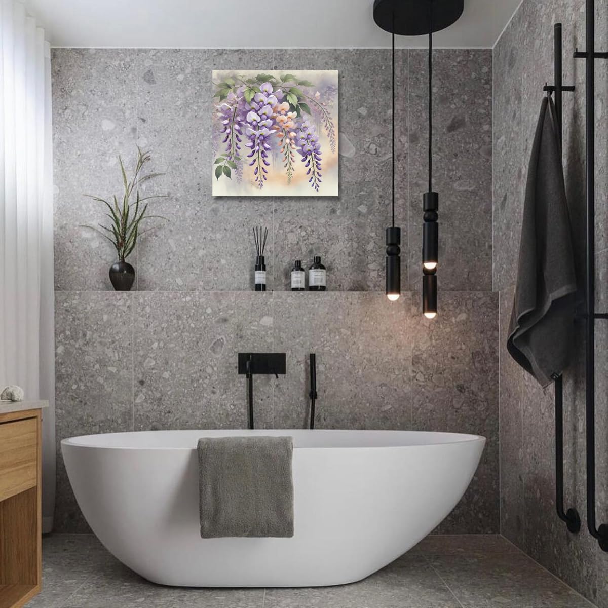 Amazon.co.jp: キャンバスアート 藤の花 絵画 30×30cm - 優雅な藤の花