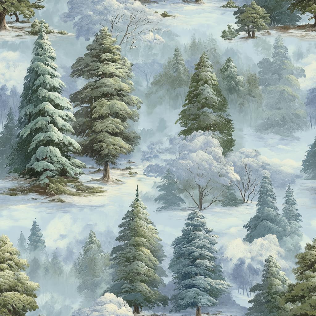 Stickorama Exquisite Frost Forest Tree Peel and Stick Wallpaper Self Adhesive Removable Waterproof 17.72" x 236.2'' Evergreen Pine Mural Renter Friendly for Bedroom Living Room Study