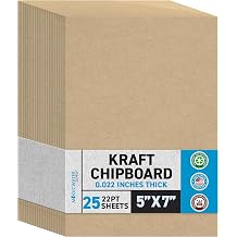 MagicWater Chipboard Sheet for DIY Projects - 5x7 Inch - 25 Pack - 22 pt - Heavy Duty Kraft 0.022 Inch Thick Paperboard, for Scrapbooking, Books, Picture Frame Backing, Arts Project & Crafts