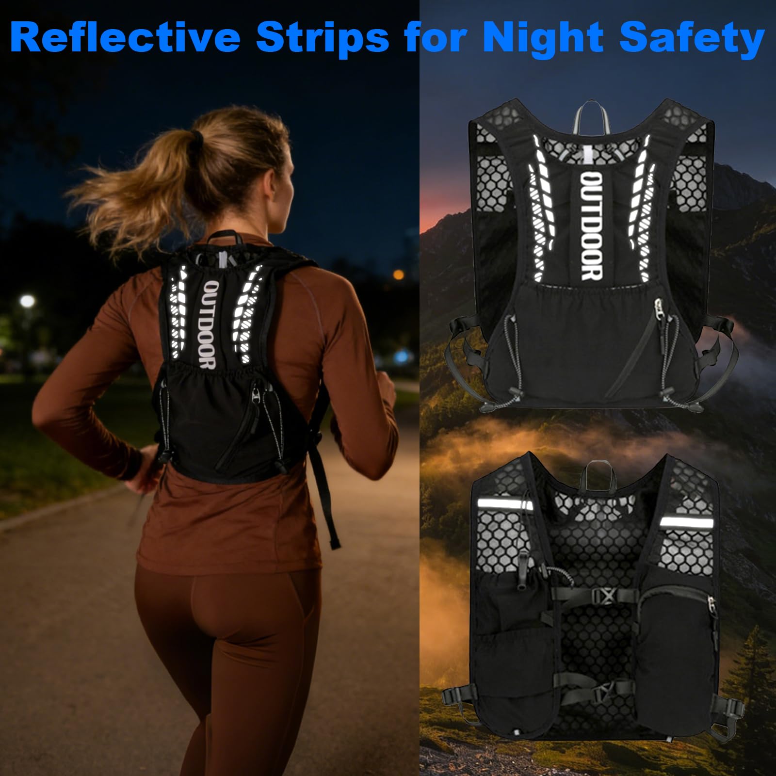 Gilet da corsa da donna con bolla d'acqua da 2 l e borraccia da 500 ml, ultraleggero, traspirante, per corsa, uomo, per jogging, trail running, bicicletta, maratona