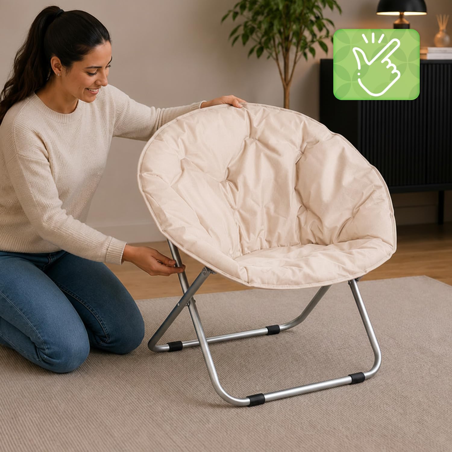 Poltrona Pieghevole Imbottita Tessuto Oxford Acciaio Antiruggine Interno Esterno 100 kg L80xP36xA80 cm Beige