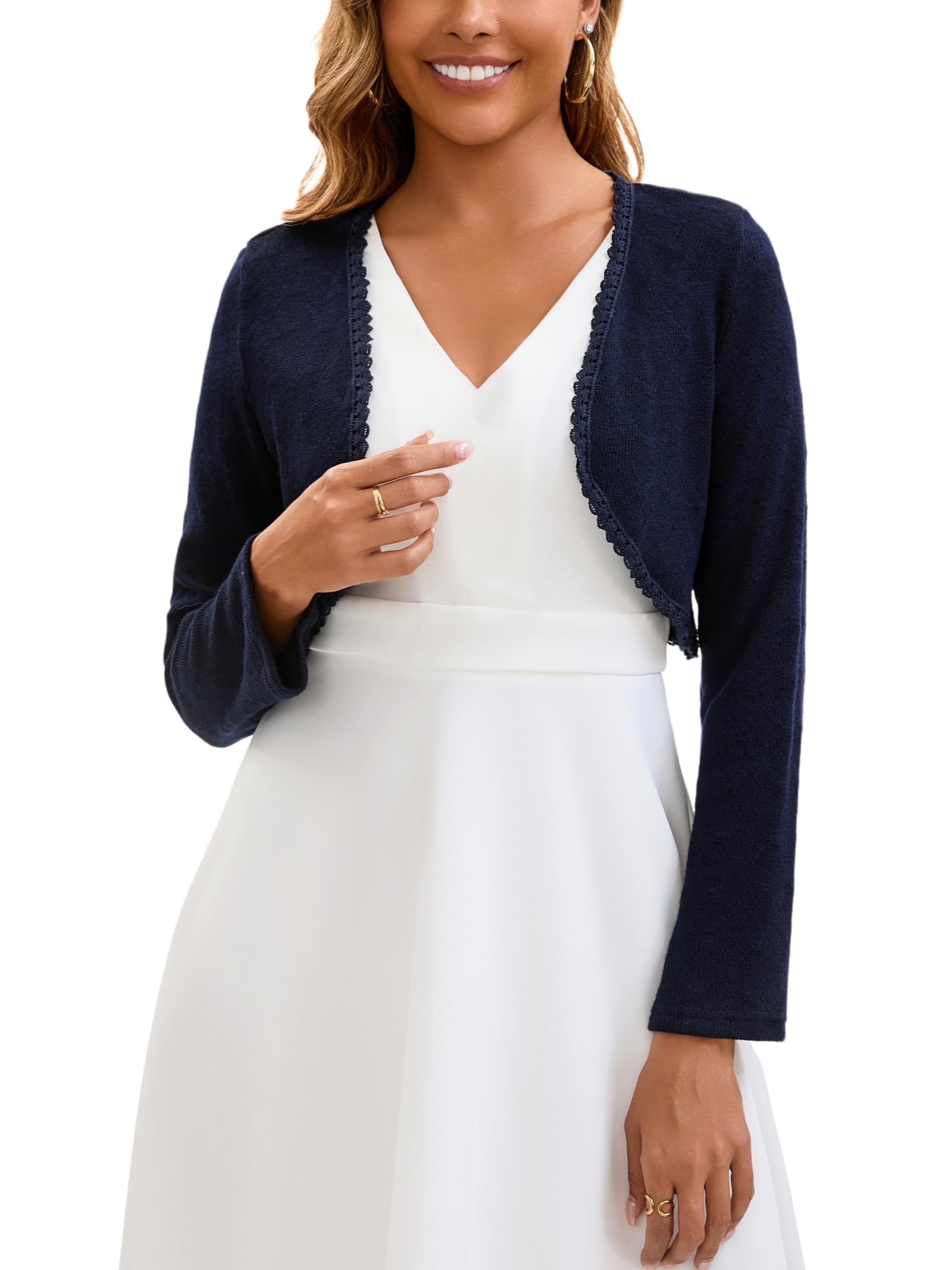 Boléro Femme Tricot Gilet Court Cardigan Veste Évidée Manches Longues Léger Robe T Shirt Bretelle Chic Rétro Elégante Soirée Fête Vintage