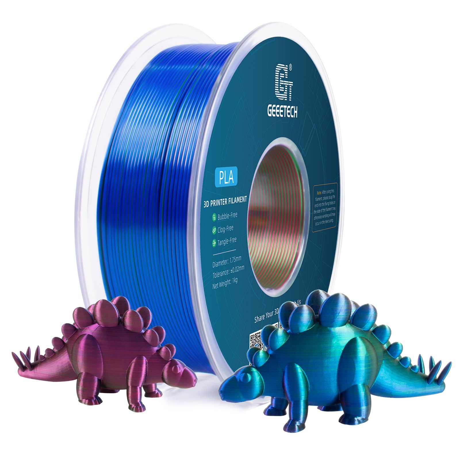 Geeetech Silk PLA Tri Color Filament 1.75mm 3D Printer Filament,Coextrusion Red Blue Green Tri-Colors Metal-Like Shiny Silk PLA Filament,1kg (2.2lbs) 1 Spool,Dimensional Accuracy +/- 0.03 mm