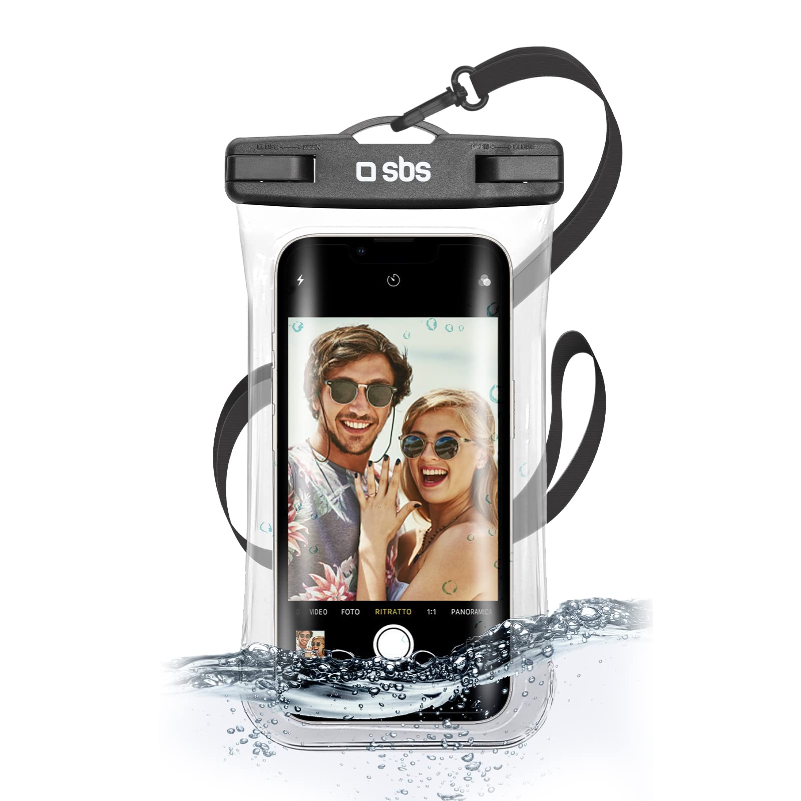 SBS Waterproof Phone Case IPX8 | Waterproof Case for Smartphones up to 6.8" with Touch Window, Selfie Handle, Lanyard