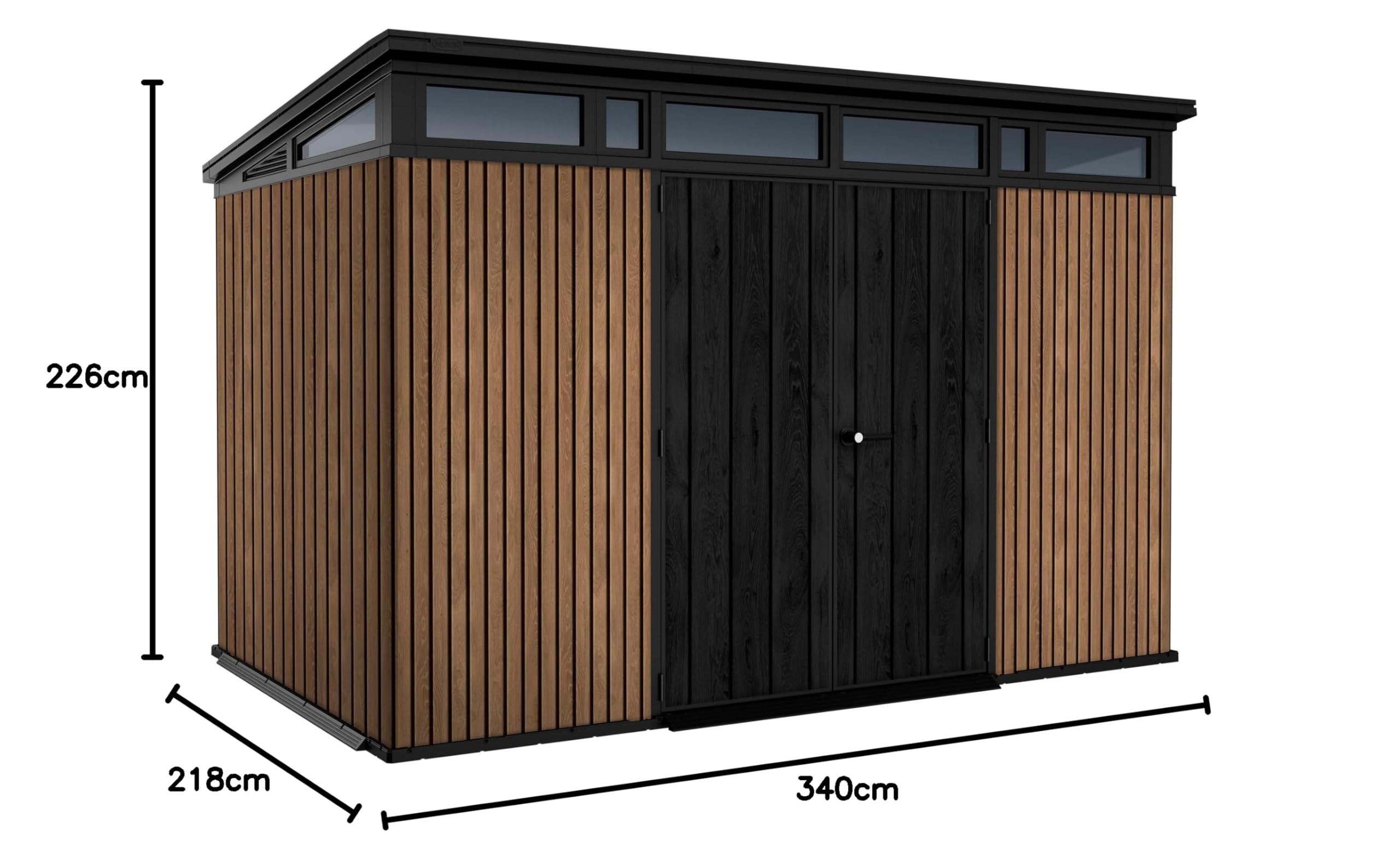 Keter Abri de Jardin Pent 11 x 7 cm, Effet Bois Naturel à Lattes, 7,4 m², 340 x 218 x 226 cm