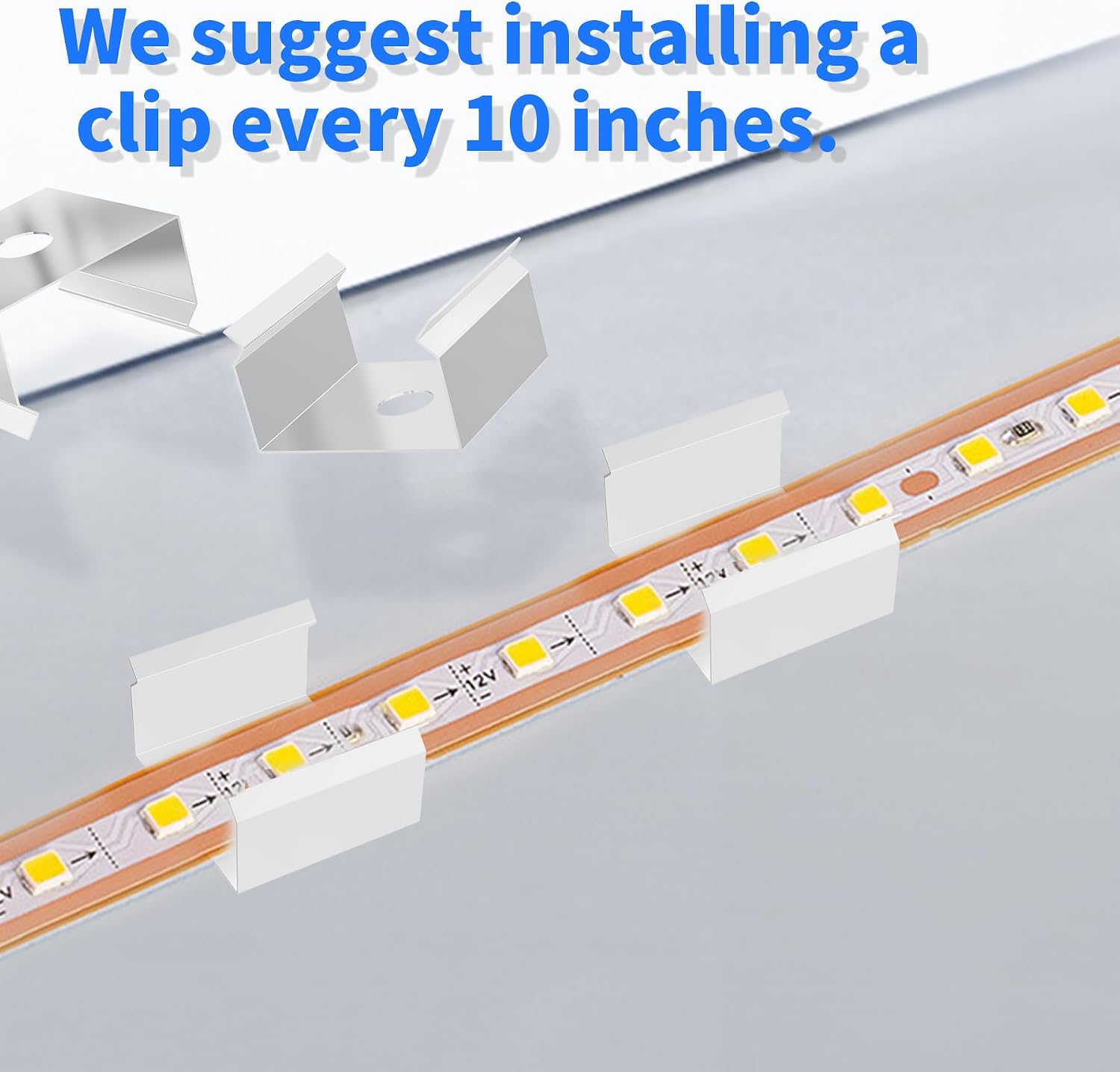 50 Pcs LED Strip Light Clips for 12-13mm Strips, Stainless Steel