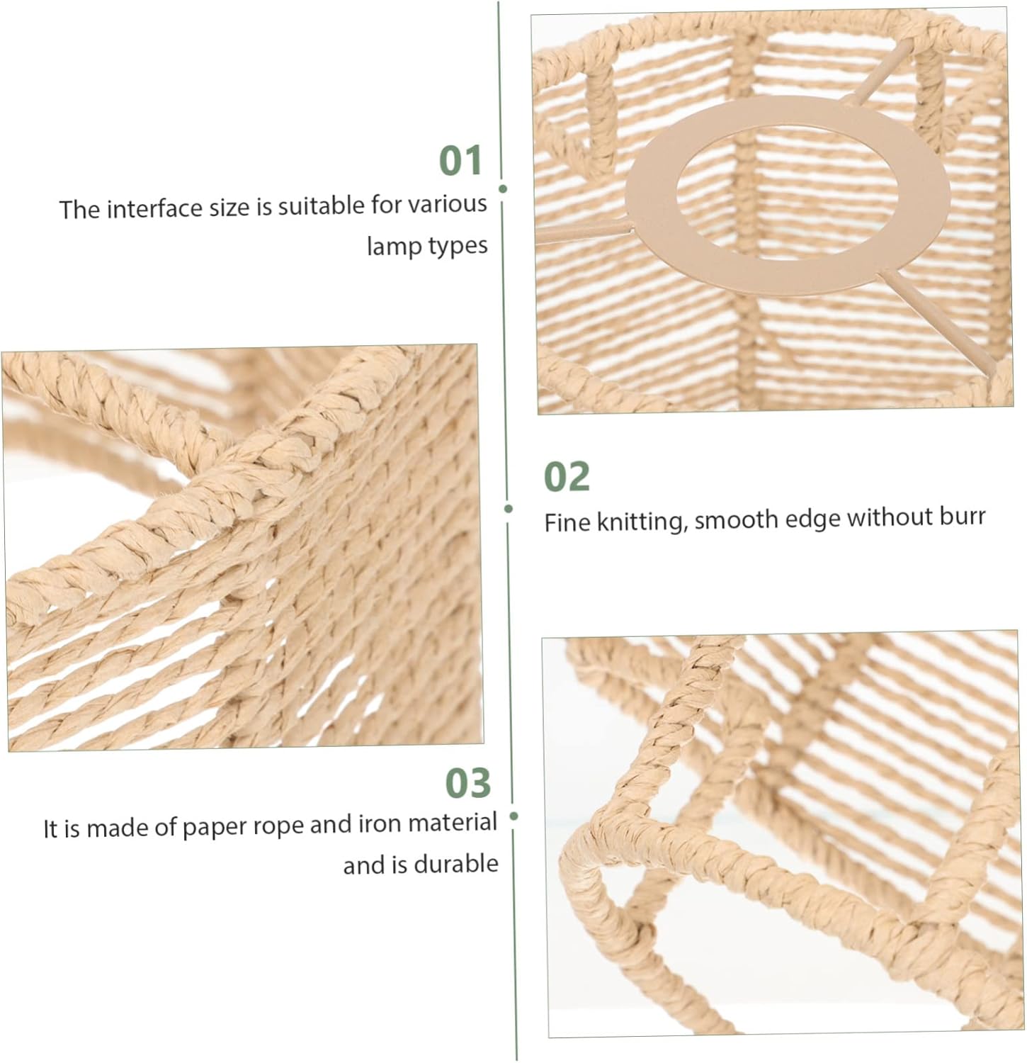 POPETPOP Elegant Paper Rope Weaving Lampshade Black Drum Light Fixture for Home Hotel Restaurant