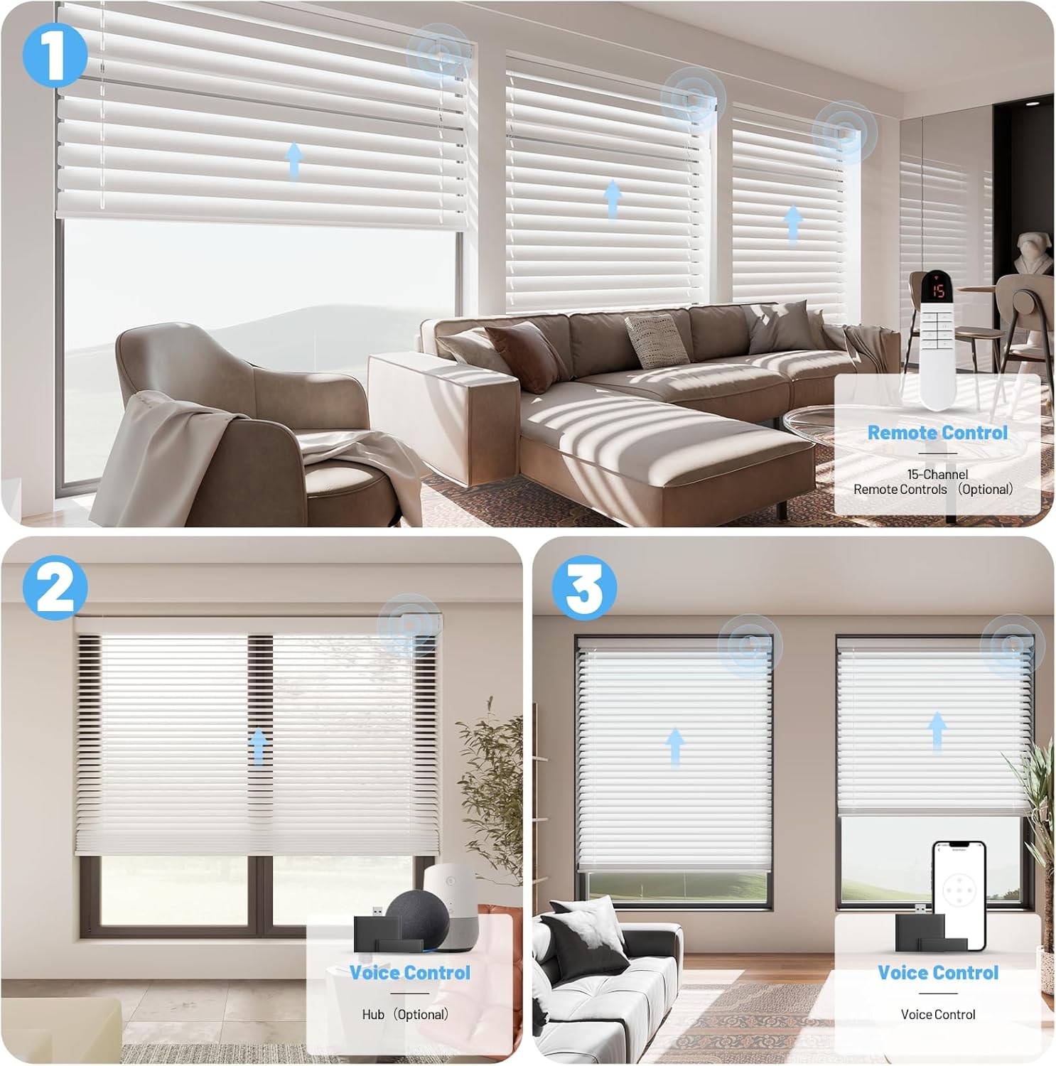 Motorized Blinds With Remote Control, Blackout Smart Windows, Horizontal Electric CordlessSolar Powered Custom Automatic White 33" Wx64 H