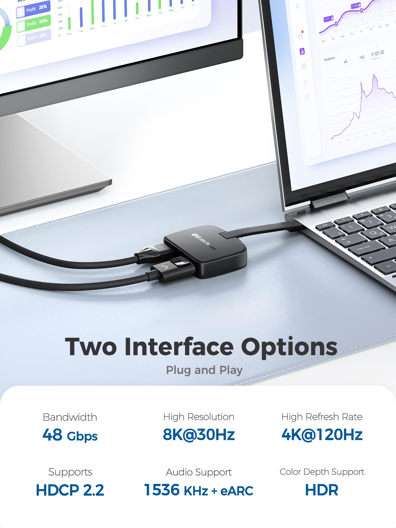 Cable Matters Adaptateur portable 8K ou double 4K 60Hz USB C vers HDMI et DisplayPort - Compatible Thunderbolt 4/USB-4 pour DELL XPS, Surface Pro, MacBook (macOS prend en charge un seul écran étendu)