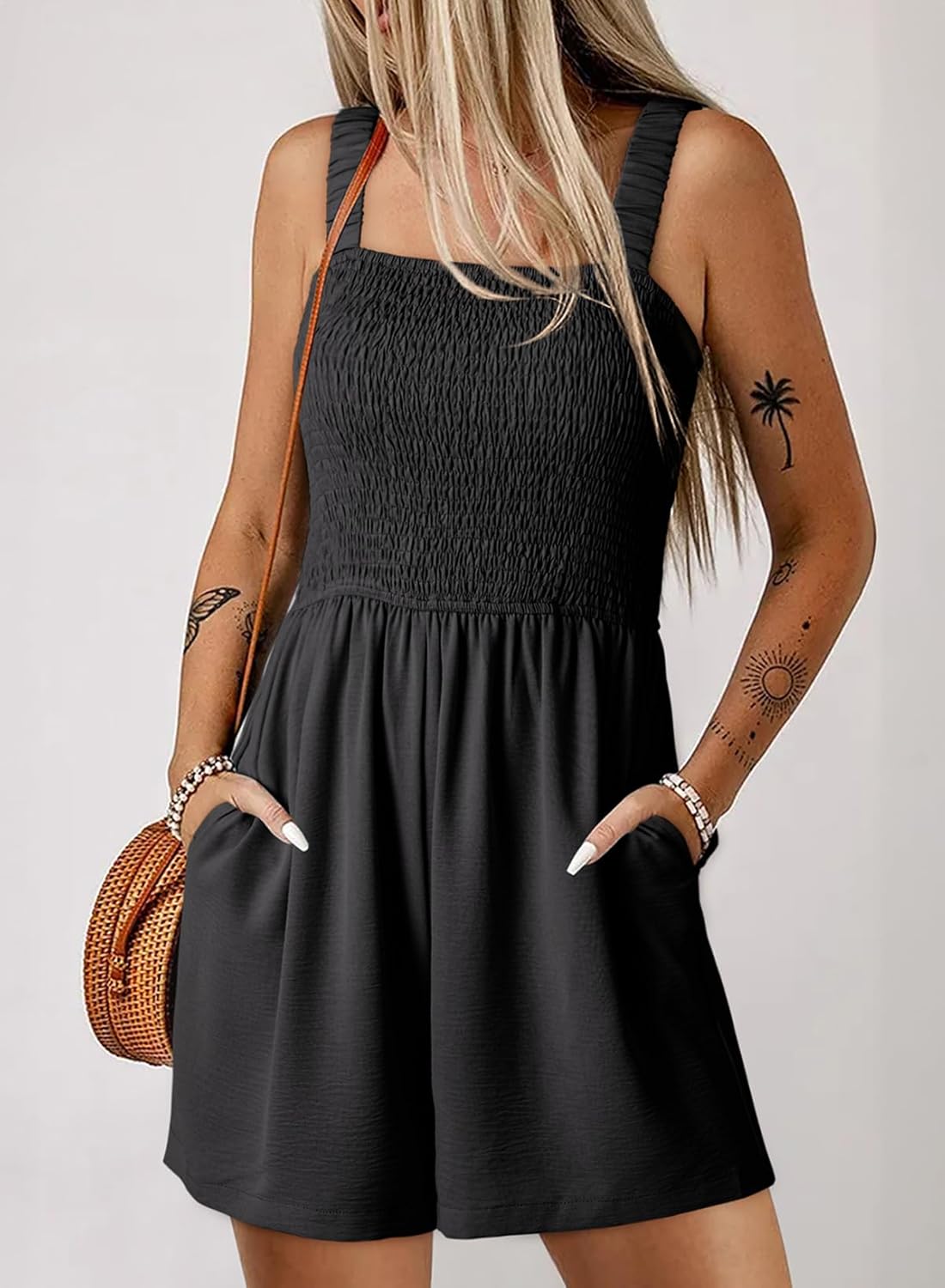 Dokotoo Women's Summer Casual Smocked Rompers Square Neck Sleeveless Loose Shorts Jumpsuits 2026 Beach Vacation Outfits - Image 2