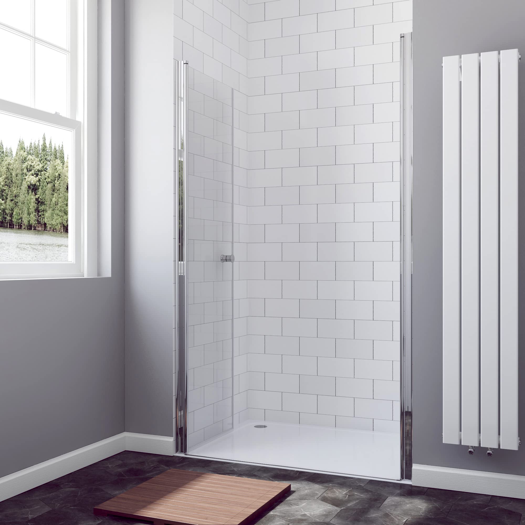 Duschtür Glas Nische Pendeltür Dusche 90 cm Verstellbereich 88-91 cm Höhe 197 cm Duschabtrennung Nischentür Chromoptik 6 mm Sicherheitsglas klar mit Nanobeschichtung